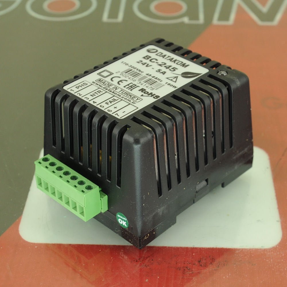 Datakom Akü Şarj Cihazı 24 5A - Ray Tipi - Plastik Kasa BC245